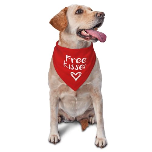 Free Kisses Dog Bandana,Valentine's Day Dog Bandana,Adjustable Size, Cute Photo Prop Pet Scarf Accessories for Pet Lovers Gifts (Red) - color: Red