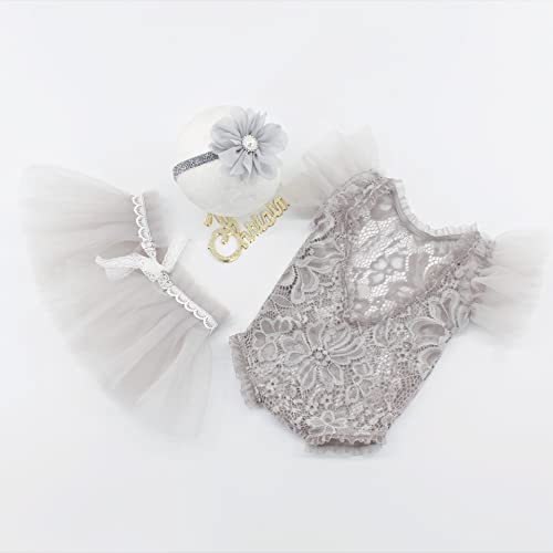 Newborn Photography Outfits Girl Baby Photo Tutu Dress Newborn Photoshoot Romper Baby Picture Lace Outfit - color: Grey6