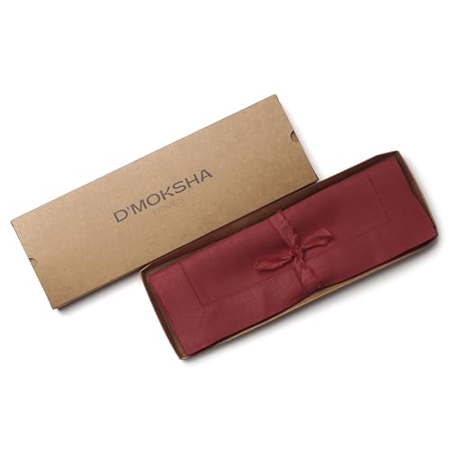 D'Moksha Homes Red Linen Placemats Set of 4 - Classic Hemstitch Placemats 14 x 19 Inch - 100% Pure Linen Table Mats for Spring - Handcrafted and Machine Washable - color: 03 - Red