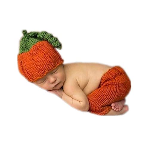 Fashion Cute Newborn Boy Girls Baby Costume Outfits Photography Props Hat Pants - color: Orange