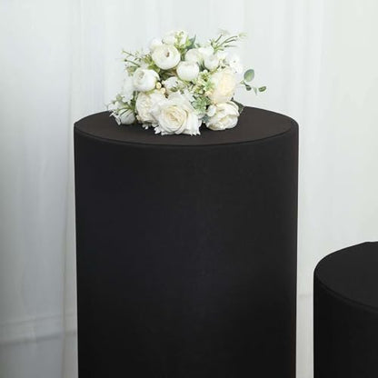 Efavormart Set Of 5 | Black Spandex Cylinder Plinth Display Box Stand Covers, Stretchable Pedestal Pillar Prop Covers - 160 GSM - color: Black, size: Spandex Cylinder Covers