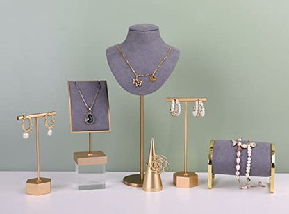 Gold Metal 2pcs T Bar Earring Retail Display Stand for show, Tabletop Jewelry Tower Holder for Girl Women【Gold-Hexagon Base 2pcs Height 4.5" and 5.3"】 - color: A3/Gold Hexagon Base 2pcs Height 4.5" and 5.3"