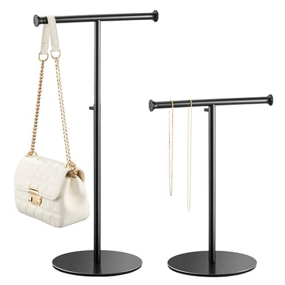 niffgaff 2 Pack 15‘’-24‘’ T Bar Purse Display Stand Tabletop: Adjustable Height Handbag Holder, Countertop Hanging Rack for Long Necklace Scarf Lanyard, Black - color: Black
