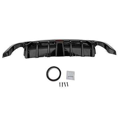 FREEMOTOR802 Rear Diffuser with LED Brake Light, Fits 2018-2024 Infiniti Q50, Gloss Black PP Rear Bumper Molding Lower Lip Splitter Spoiler Valance Panel Add-on Exterior Styling Trim Kit