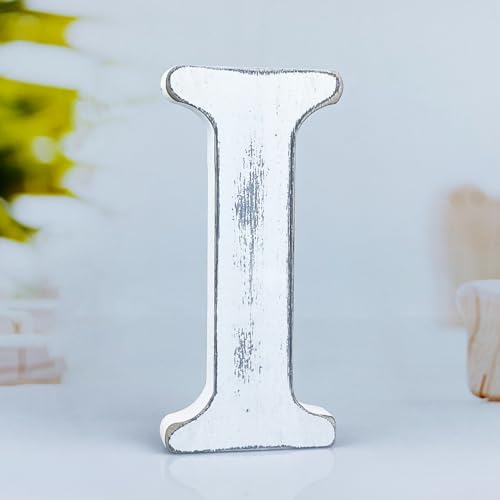 6 Inch Rustic White Wood Letters Unfinished Wood Letters for Wall Decorative White Retro Standing Letters Sign Board Decoration for Craft Home Party Projects (I) - color: I