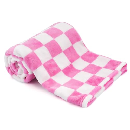 GreatBba Plush Checkered Baby Blanket for Boys Girls Nursery, 30"*40" Warm Short Fleece Blanket Neutral for Infant Newborn, Small Fuzzy for Sleeping, Chenille Baby for Stroller (Pink&White) - color: Pink&white