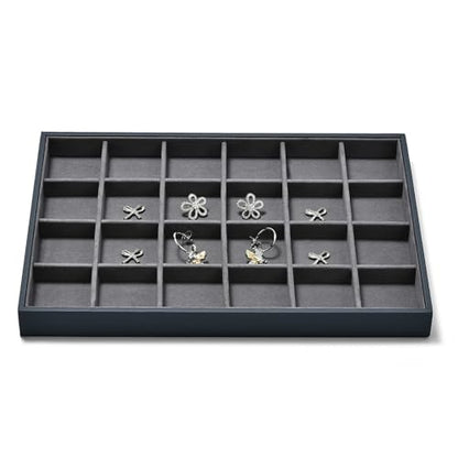 24 Grids Grey Jewelry Organizer Tray Grey Microfiber Jewelry Ring Earrings Display Organizer Tray - size: 24 Grid