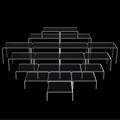 Chuangdi 20 Pcs Acrylic Display Risers, Clear Product Stand, Jewelry Display Riser Shelf Showcase Fixtures for Figure Dessert Cupcake Candy Action Showcase(Large Set) - color: Clear, size: Large Set