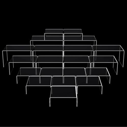 Chuangdi 20 Pcs Acrylic Display Risers, Clear Product Stand, Jewelry Display Riser Shelf Showcase Fixtures for Figure Dessert Cupcake Candy Action Showcase(Large Set) - color: Clear, size: Large Set