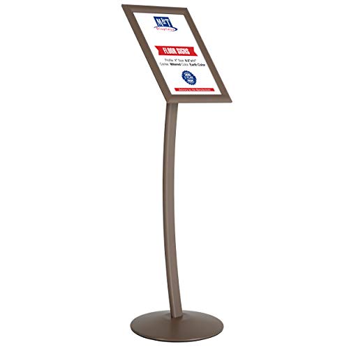 M&T Displays Curved Menu Board, 11x17 Pedestal Sign Holder Earth Color Floor Standing Aluminum Front Loading Easy Open Poster Message Advertisement Holder For Restaurant Cafe Hotel - color: Earth Color, size: 11x17
