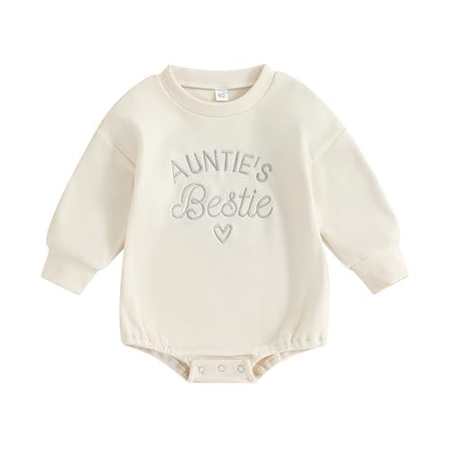 VISGOGO Newborn Infant Baby Boy Girls Oversized Romper Little Dude Sweater Onesie Coming Home Outfit Neutral Clothes - color: Beige-aunties Bestie, size: 0-3 Months