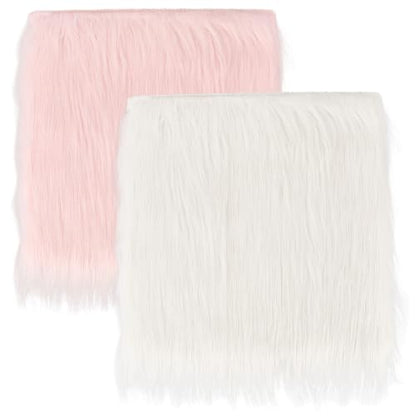 CREATCABIN 2 Packs Small Square Pink White Faux Fur Sheepskin Cushion Fluffy Plush Area Rug Small Product Photo Background 12’’ Luxury Photo Props for Tabletop Photography Jewelry Nail Art Home Decor - style: Pink & White