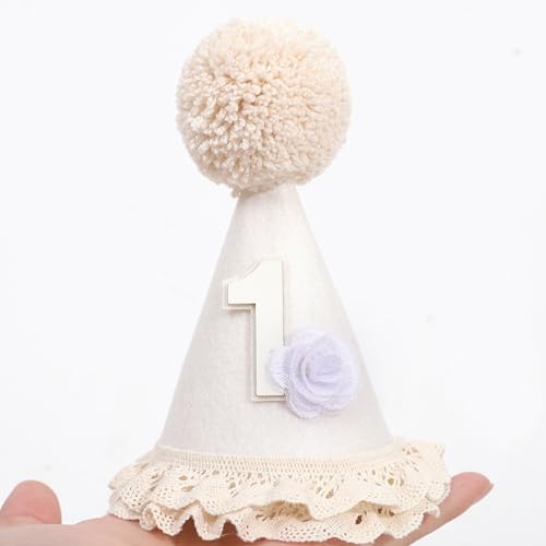 Baby In Bloom 1st Birthday Hat - First Birthday Party Decorations, Boho Cute First Birthday Hat - color: White
