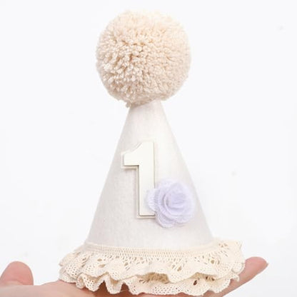 Baby In Bloom 1st Birthday Hat - First Birthday Party Decorations, Boho Cute First Birthday Hat - color: White