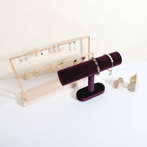 Bracelet T Bar Display for Selling, Wahtch Stand Jewelry Display, Velvet Bangle Holder Organizer【Purple】 - color: Purple