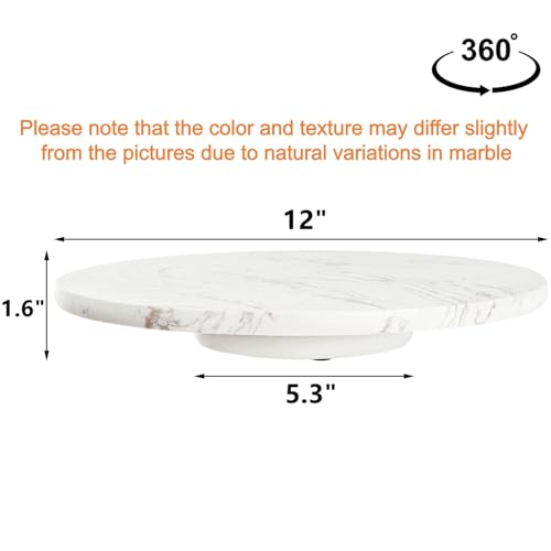 DEAYOU Marble Lazy Susan, Natural Marble Round Tray Turntable Cake Stand, 12" Lazy Susan Cheese Board with Silent Rotating for Serving, Table Display, Cupcake, White, Revolving Cake Leveler Spinner