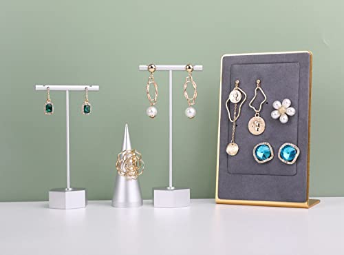 Metal 2pcs Earring T Stand Silver Retail Display Holder for Show, White T Bar Jewelry for Online Store Photography 【Silver-Hexagon Base 2pcs Height 4.5" and 5.3"】 - color: C1/Silver Hexagon Base 2pcs Height 4.5" and 5.3"