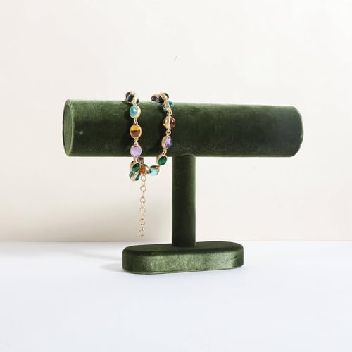 Bracelet T Bar Display for Selling, Wahtch Stand Jewelry Display, Velvet Bangle Holder Organizer【Green】 - color: Green