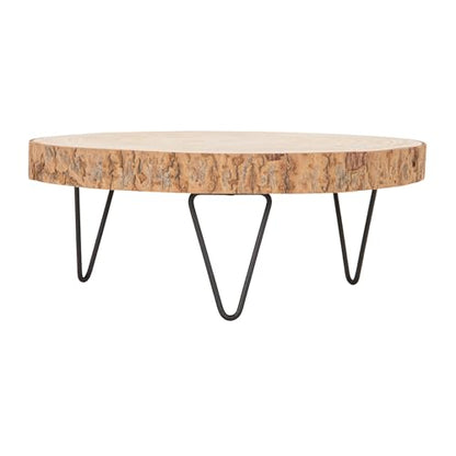 Creative Co-Op Large Paulownia Wood Pedestal with Metal Legs - color: Raw Finish, size: 11"