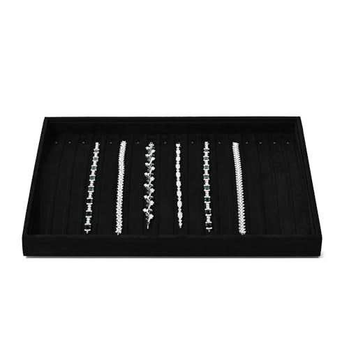 18 Slots Microfiber Jewelry Tray Necklace Bracelet Stackable Drawer Organizer Holder for Storage Display (Black) - color: Black, size: 18 Slot