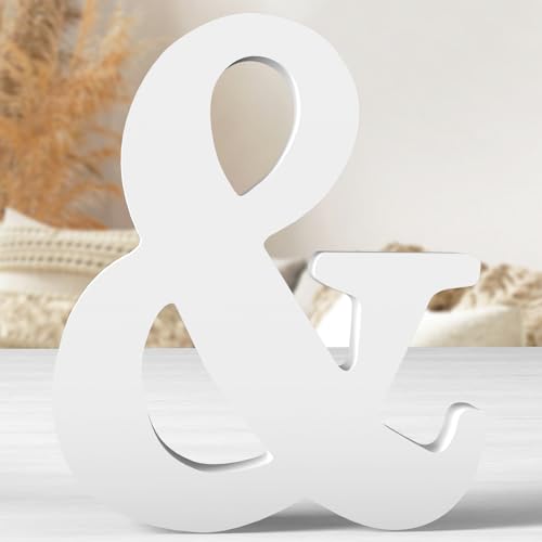 12 Inch White Wood Letters Unfinished Wood Letters for Wall Decor Decorative Standing Letters White Block Letters for wall Decoration for Craft Home Party Projects (&) - color: White-&, size: 12 inch