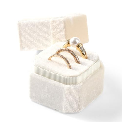 3 Slots Ring Box Velvet Ring Gift Box Wedding Day For Proposal, Engagement, Wedding, Mother's Day, Valentine's Day (White) - color: Beige
