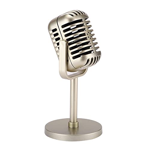 Facmogu Retro Microphone Props Model, Vintage Prop Mic, Fake Plastic Microphone Stage Table Ornament for Halloween Wedding Birthday Party Decoration - Gold - color: Gold