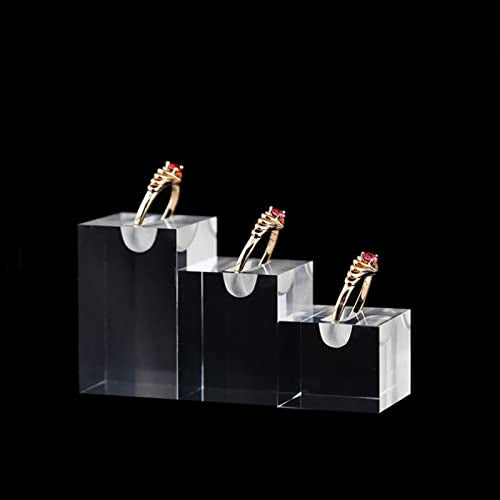 3Pcs Rings Stand Acrylic Jewelry Display Stand Ring Showcase Display Holder,Square Transparent