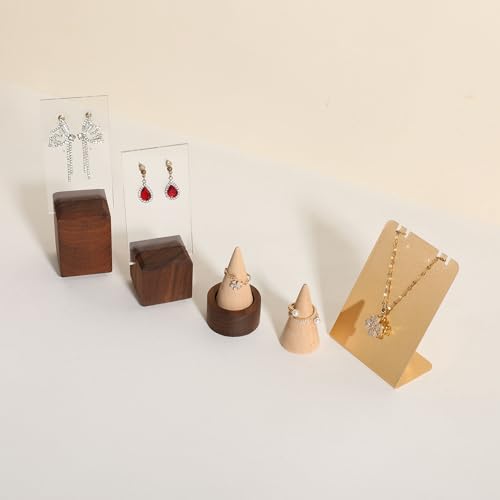 walnut ring cone stand for jewelry, Stable ring holder for men, wooden ring displays for selling, small jewelry ring holder for nightstand【Ring holder-Cone 1】 - style: One Cone