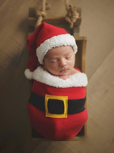 Christmas Newborn Baby Photo Shoot Props Outfits Crochet Clothes Santa Claus Red Hat Pants Photography Props - color: Big Red