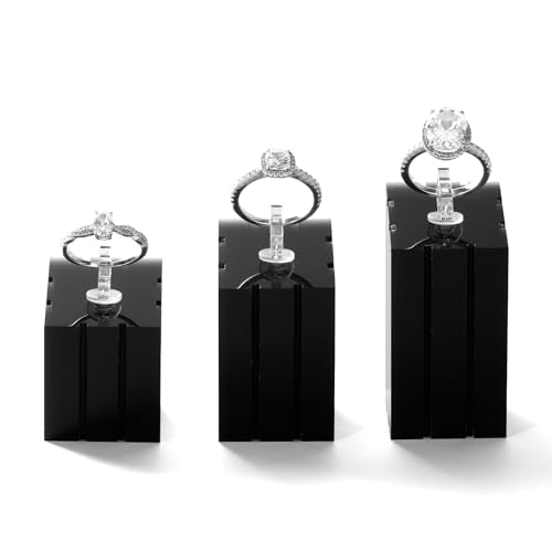 3 Piece Acrylic Ring Display Stand Ring Holder Jewelry Display Holders Showcase (Black) - color: Black