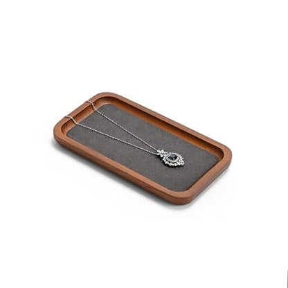 Solid Wood Jewelry Display Flat Tray for Rings Earrings Necklace Bracelet, Jewelry Photograph Display(Grey,M) - color: Grey, size: 18 * 10 * 1.5cm