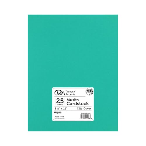 PA Paper Accents Textured Cardstock 8.5" x 11" Aqua, 73lb colored cardstock paper for card making, scrapbooking, printing, quilling and crafts, 25 piece pack - color: Aqua