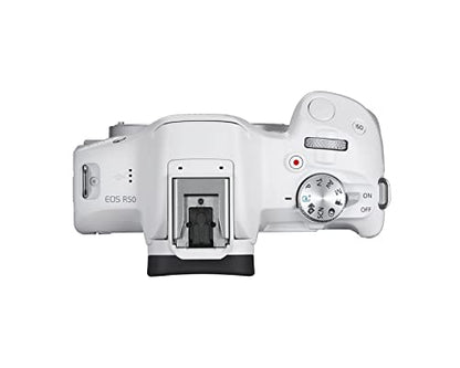 Canon EOS R50 Mirrorless Vlogging Camera (Body Only/White), RF Mount, 24.2 MP, 4K Video, DIGIC X Image Processor, Subject Detection & Tracking, Compact, Smartphone Connection, Content Creator - color: White, style: EOS R50 Body Only