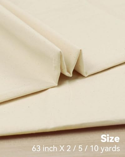 HOTGODEN Light Weight 100% Cotton Muslin Fabric: 63 inch x 2,5,10 Yards Unbleached Muslin Linen Fabric Material for Sewing Material Apparel Cloth - color: Natural, size: 10 YARDS
