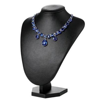 TENINYU Professional 3D Necklace Display Stand, Black Velvet Jewelry Bust Holder, 9.6 Inch Chain Organizer Tower for Home Display (Black Leatherette) - color: Black Leatherette