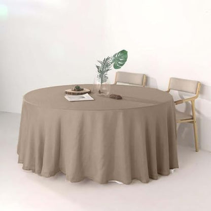 Efavormart 120" Taupe Premium Faux Linen Round Tablecloth | Textured Wrinkle Free Tablecloth - color: Taupe, size: 120" (Round)