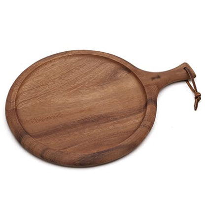 Premium Mini Pizza & Cheese Cutting Board Set - Wooden Board with Handle & Lip for Kitchen, Ideal for Slicing Meat, Bread & Vegetables (Natural Wood Color)