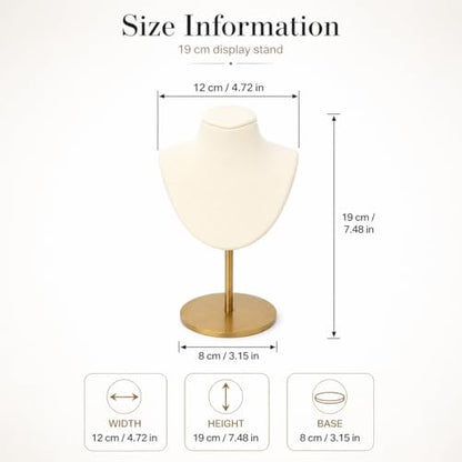 Necklace Display Stand For Selling Velvet Chain Jewelry Bust Holder Organizer With Stainless Steel Stand Jewelry Display - color: Beige-White-7.08in