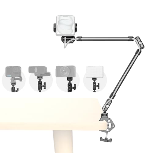 SmallRig 26" Magic Arm with Super Clamp, Overhead Phone Mount, Flexible Desk Camera Mount with 1/4" Screw and Cable Clip, Max Load 2.2lb, for iPhone, Action Camera, Video Light, Webcam, Mic - 5625 - style: Double Ball Joints with Cable Clip