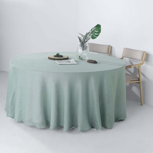 Efavormart 120" Dusty Blue Premium Faux Linen Round Tablecloth | Textured Wrinkle Free Tablecloth - color: Dusty Blue, size: 120" (Round)