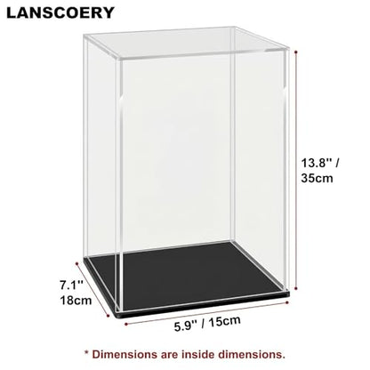 LANSCOERY Acrylic Display Case, 5.9x7.1x13.8 in, Upgraded Thickened UV-Resistant Showcase, 98% Clarity Dustproof Box with Glossy Black Base for Action Figures, LEGO & Models, Scraper & LED Light - color: Black, size: 5.9x7.1x13.8inch