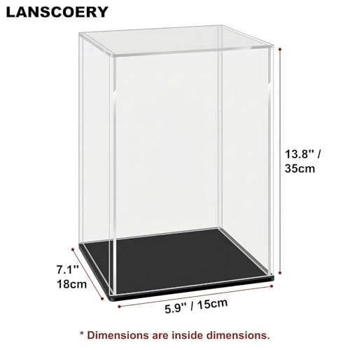 LANSCOERY Acrylic Display Case, 5.9x7.1x13.8 in, Upgraded Thickened UV-Resistant Showcase, 98% Clarity Dustproof Box with Glossy Black Base for Action Figures, LEGO & Models, Scraper & LED Light - color: Black, size: 5.9x7.1x13.8inch