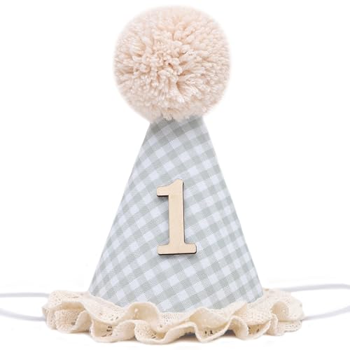 WAOUH Boho 1st Birthday Crown - Unisex Adjustable Baby Hat with Pom Topper, Felt Party Decoration & Photo Props - color: Green Plaid