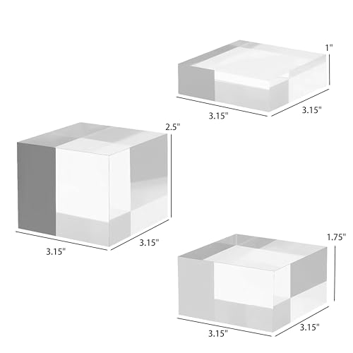 Acrylic Display Stands, 3 Graduated Sizes Acrylic Block Riser for Displaying Collection, Crystal Clear Acrylic Cube Pedestals for Jewelry Glass, Gem and Collectables, 1set