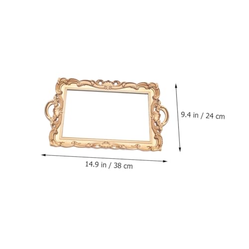 ULTECHNOVO Retro European Mirror Plate Tray, Golden Rectangular Cosmetics Storage Tray for Perfume and Jewelry, Decorative Makeup Organizer for Home Décor and Photography Props