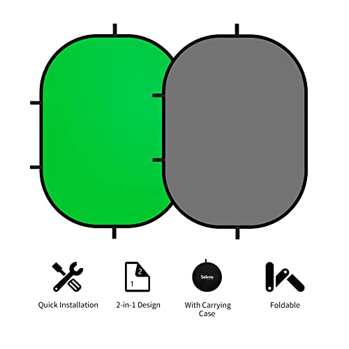 Selens Small Collapsible Backdrop Double-Sided Grey Green Screen 2-in-1 Pop Up Background with Carrying Bag for YouTube Streaming, Product Photography and Zoom Virtual Video, 39x59inches /1m×1.5m - color: Grey Green, size: 39 x 59 inches