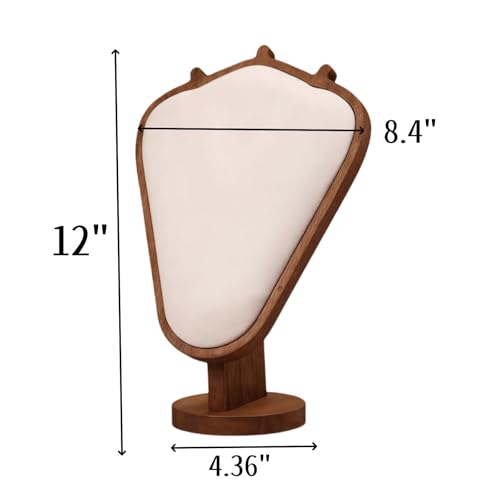 Walnut Color Body Wood Necklace Display Stand with Beige Flannelette Soft Mat Necklace Holder Organizer Desktop Stand for Home Store Dresser-4.45"x8.4"x12" - color: Walnut-Beige, size: 4.45"x8.4"x12"
