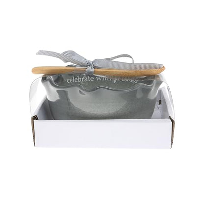 Pavilion Gift Company - Celebrate With Friends - 4.5" Ceramic Bowl With Bamboo Serving Spoon Neutral Ombre Kitchen Serveware Housewarming Gift Hostest Host Bestie BFF Friendship Present
