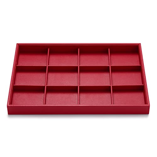 Oirlv Gorgeous Red Leather Jewelry Tray 12 Grid Jewelry Drawer Organizer Bracelet Earrings Watches Storage - color: Red, size: 12 Grid Tray
